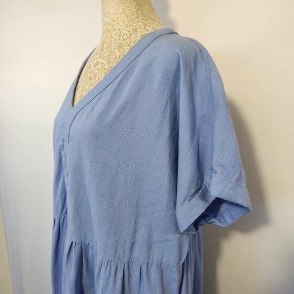 Briggs Ladies Size X-Large Blue Linen Blend V-Neck Pockets Pleated Dress Casual - Picture 9 of 16